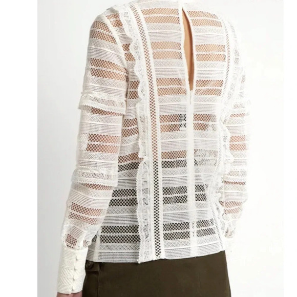 Self-Portrait Stripe Grid Top White Guipure Lace Straight Cut Slim Fit Small - Picture 2 of 15